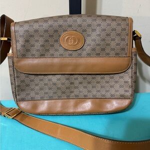 Gucci Micro Logo Tan and Brown Messenger Style Bag